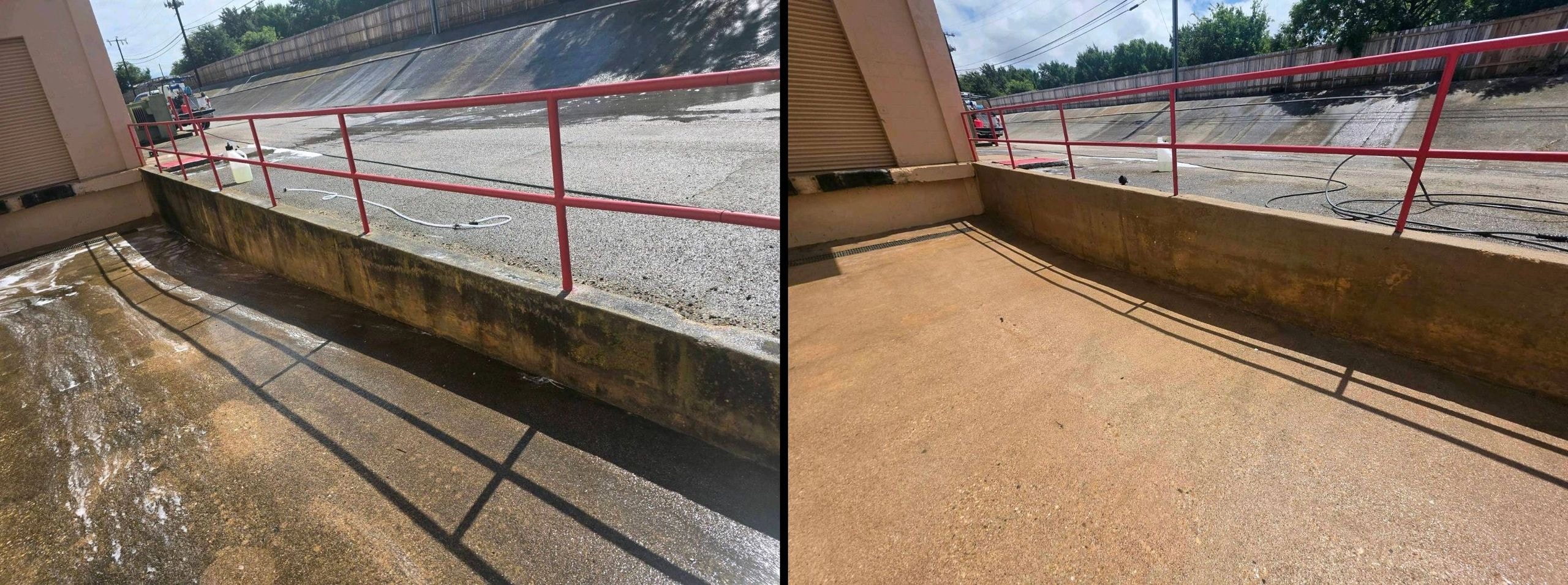 Pressure washing before and after — concrete surface restored
